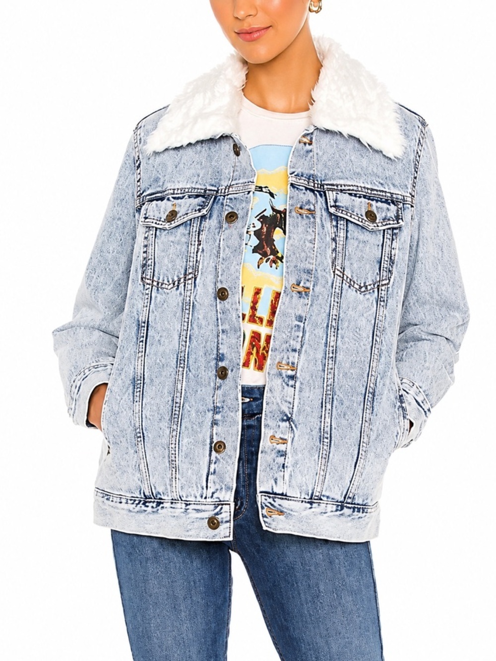 Show Me Your Mumu x Revolve Durado Faux Fur Collar Denim Jean Jacket Blue Rain